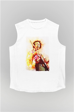 Gitarist Beyaz Unisex Kolsuz Tişört