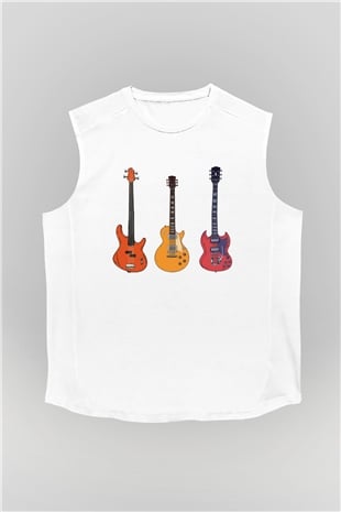 Gitarist Beyaz Unisex Kolsuz Tişört