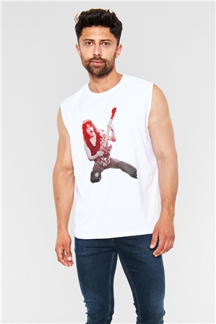 Gitarist Beyaz Unisex Kolsuz Tişört