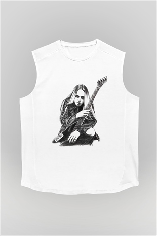 Gitarist Beyaz Unisex Kolsuz Tişört