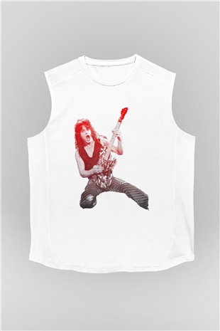 Gitarist Beyaz Unisex Kolsuz Tişört