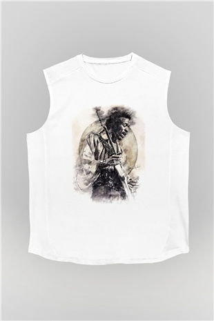 Gitarist Beyaz Unisex Kolsuz Tişört