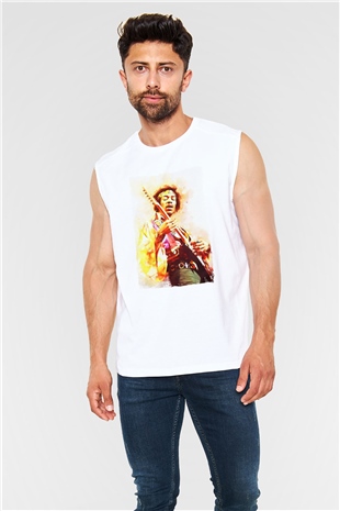 Gitarist Beyaz Unisex Kolsuz Tişört