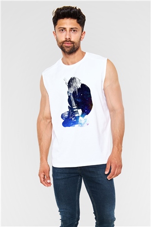 Gitarist Beyaz Unisex Kolsuz Tişört