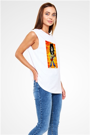 Gitarist Beyaz Unisex Kolsuz Tişört
