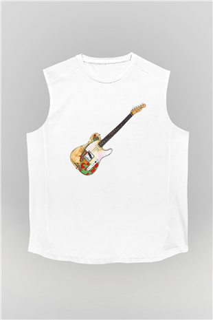 Gitarist Beyaz Unisex Kolsuz Tişört