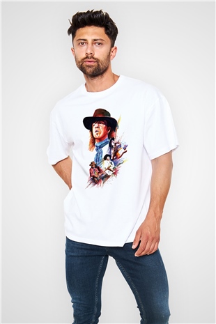 Gitarist Beyaz Unisex Oversize Tişört T-Shirt