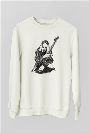 Gitarist Beyaz Unisex Sweatshirt