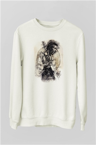 Gitarist Beyaz Unisex Sweatshirt