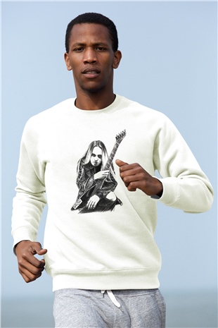 Gitarist Beyaz Unisex Sweatshirt