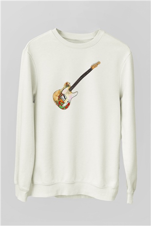 Gitarist Beyaz Unisex Sweatshirt