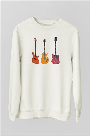 Gitarist Beyaz Unisex Sweatshirt