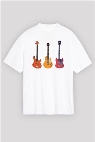 Gitarist Beyaz Oversize Tişört Oversize T-shirt - TişörtFabrikası