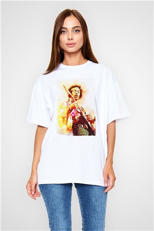 Gitarist Beyaz Oversize Tişört Oversize T-shirt - TişörtFabrikası