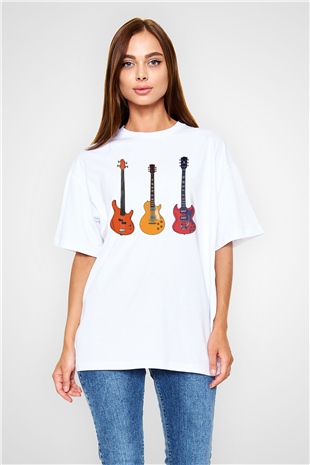 Gitarist Beyaz Oversize Tişört Oversize T-shirt - TişörtFabrikası