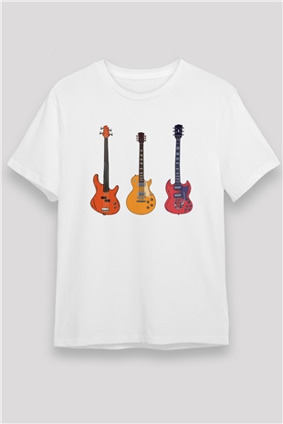 Gitarist Beyaz Unisex Tişört T-Shirt - TişörtFabrikası