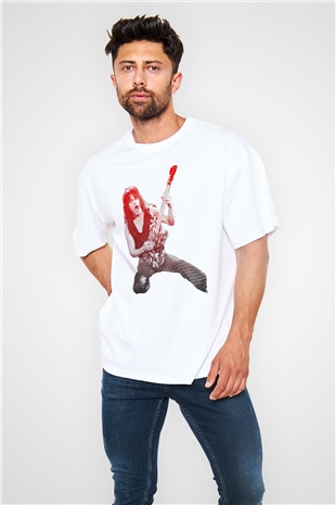Gitarist Beyaz Oversize Tişört Oversize T-shirt - TişörtFabrikası