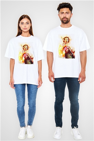 Gitarist Beyaz Oversize Tişört Oversize T-shirt - TişörtFabrikası