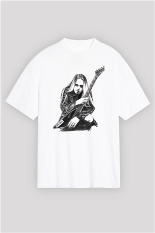 Gitarist Beyaz Oversize Tişört Oversize T-shirt - TişörtFabrikası