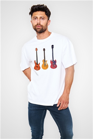 Gitarist Beyaz Oversize Tişört Oversize T-shirt - TişörtFabrikası