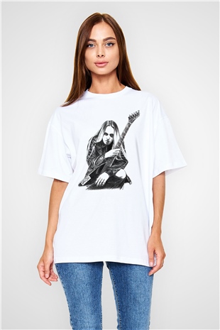 Gitarist Beyaz Oversize Tişört Oversize T-shirt - TişörtFabrikası