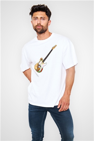 Gitarist Beyaz Oversize Tişört Oversize T-shirt - TişörtFabrikası
