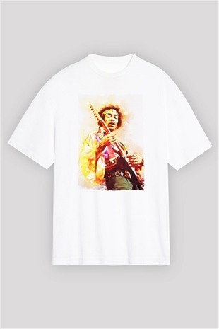 Gitarist Beyaz Oversize Tişört Oversize T-shirt - TişörtFabrikası
