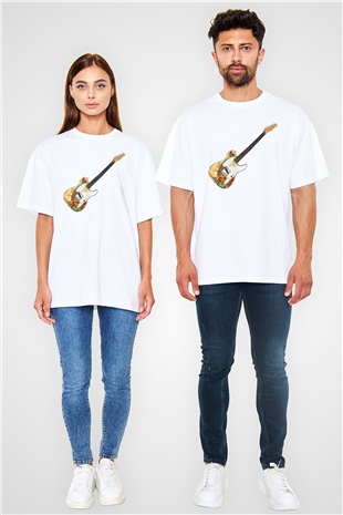 Gitarist Beyaz Oversize Tişört Oversize T-shirt - TişörtFabrikası