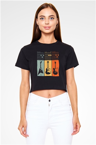 Gitarist Siyah  Crop Top Tişört