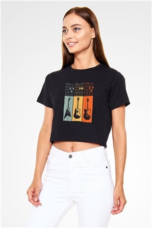 Gitarist Siyah  Crop Top Tişört