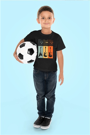 Gitarist Siyah Unisex Çocuk Tişört
