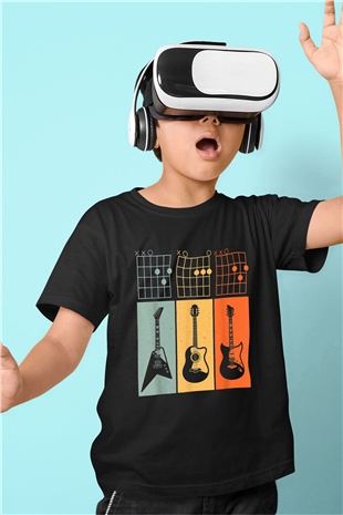 Gitarist Siyah Unisex Çocuk Tişört