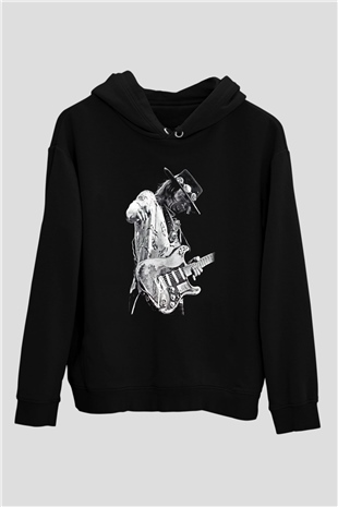 Gitarist Siyah Unisex Kapşonlu Sweatshirt