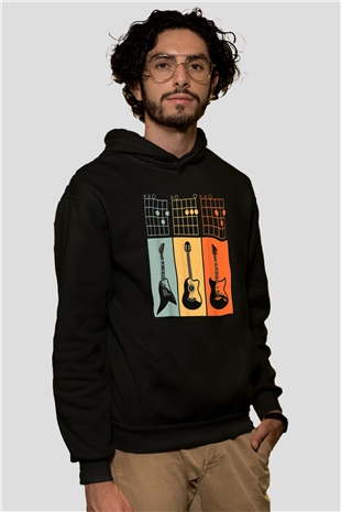 Gitarist Siyah Unisex Kapüşonlu Sweatshirt