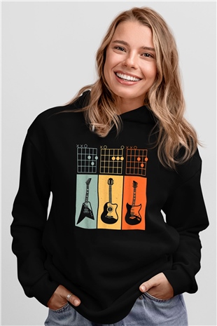 Gitarist Siyah Unisex Kapüşonlu Sweatshirt