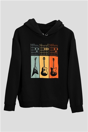 Gitarist Siyah Unisex Kapüşonlu Sweatshirt