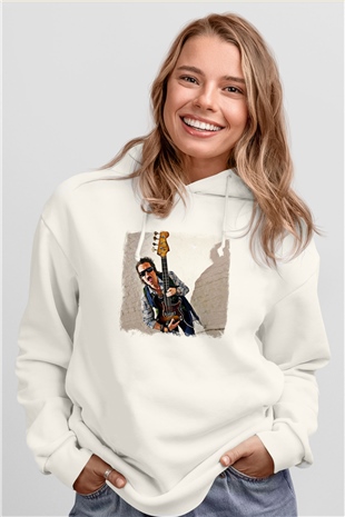 Glenn Hughes Baskılı Unisex Beyaz Hoodie