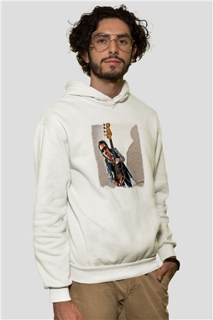 Glenn Hughes Baskılı Unisex Beyaz Hoodie