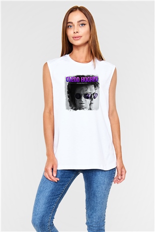 Glenn Hughes Baskılı Unisex Beyaz Kolsuz Tişört