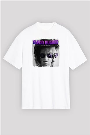 Glenn Hughes Baskılı Unisex Beyaz Oversize Tişört