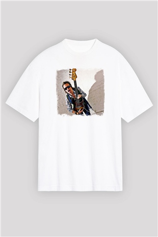 Glenn Hughes Baskılı Unisex Beyaz Oversize Tişört