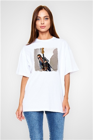 Glenn Hughes Baskılı Unisex Beyaz Oversize Tişört