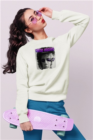 Glenn Hughes Baskılı Unisex Beyaz Sweatshirt