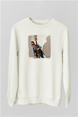 Glenn Hughes Baskılı Unisex Beyaz Sweatshirt