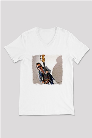 Glenn Hughes Baskılı Unisex Beyaz V Yaka Tişört