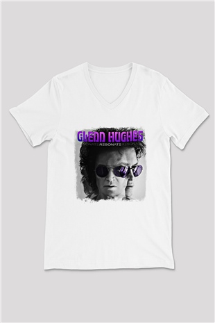 Glenn Hughes Baskılı Unisex Beyaz V Yaka Tişört