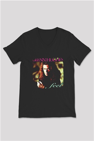 Glenn Hughes Baskılı Unisex Siyah V Yaka Tişört