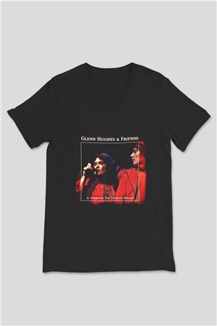 Glenn Hughes Baskılı Unisex Siyah V Yaka Tişört
