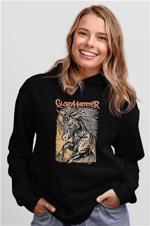 Gloryhammer Baskılı Unisex Siyah Kapüşonlu Sweatshirt