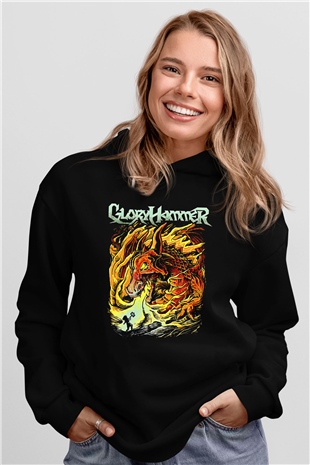 Gloryhammer Baskılı Unisex Siyah Kapüşonlu Sweatshirt